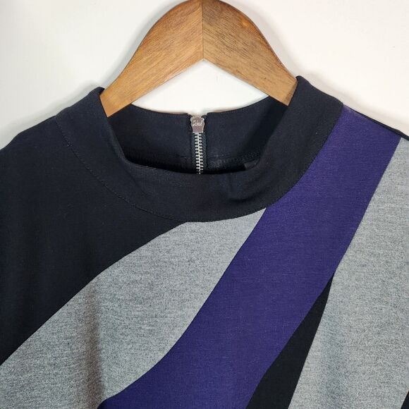 Chico's Purple Black Color Block Knee Length Dress Size 3 XL 16 Business Stretch - Picture 2 of 12